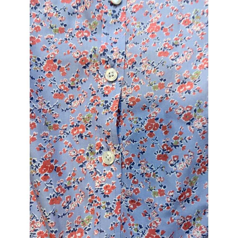 L.L.Bean Women XS Wrinkle Resistant Cotton Floral Button Down Shirt Blue - Picture 4 of 8